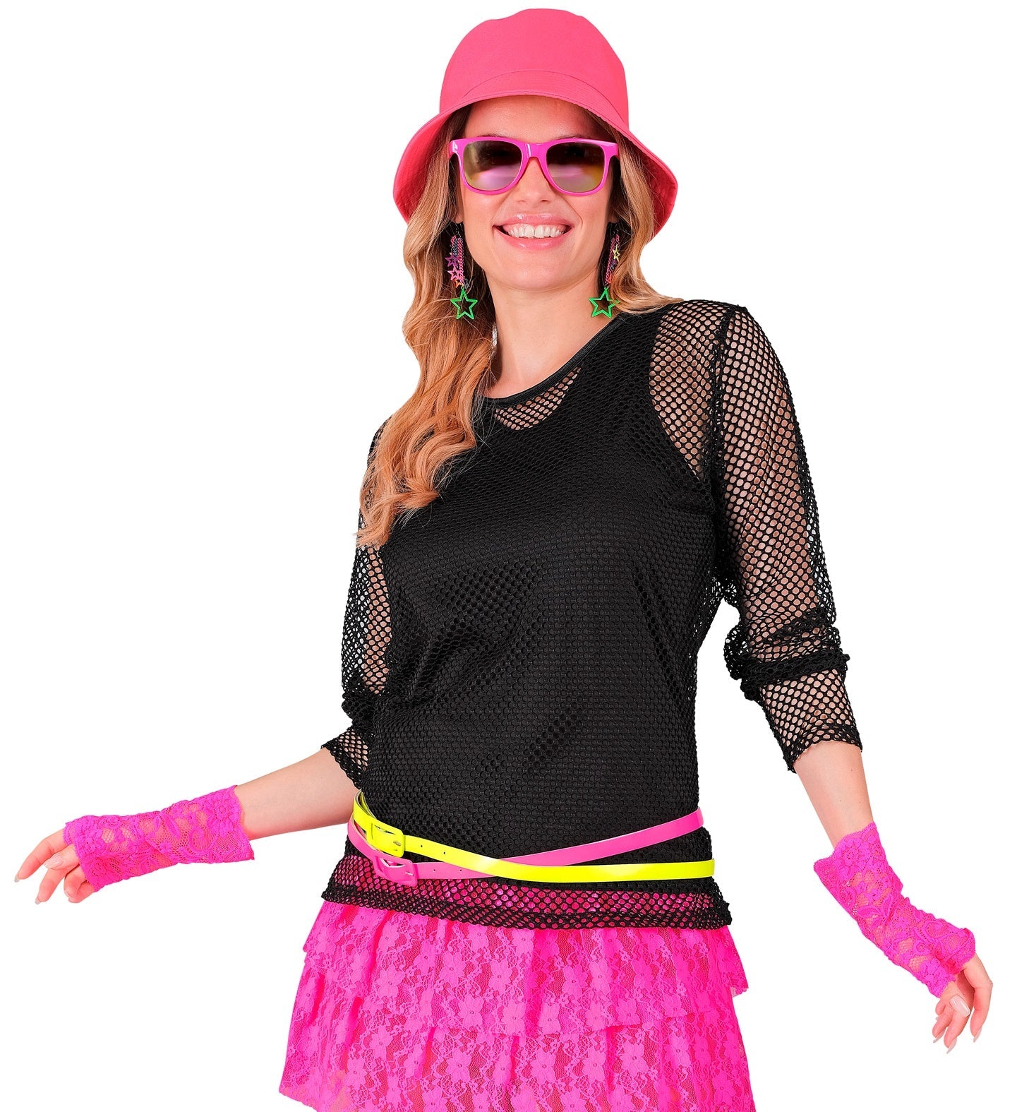 Schwarzes Mesh-Hemd mit langen Ärmeln, transparent und atmungsaktiv für Partys.