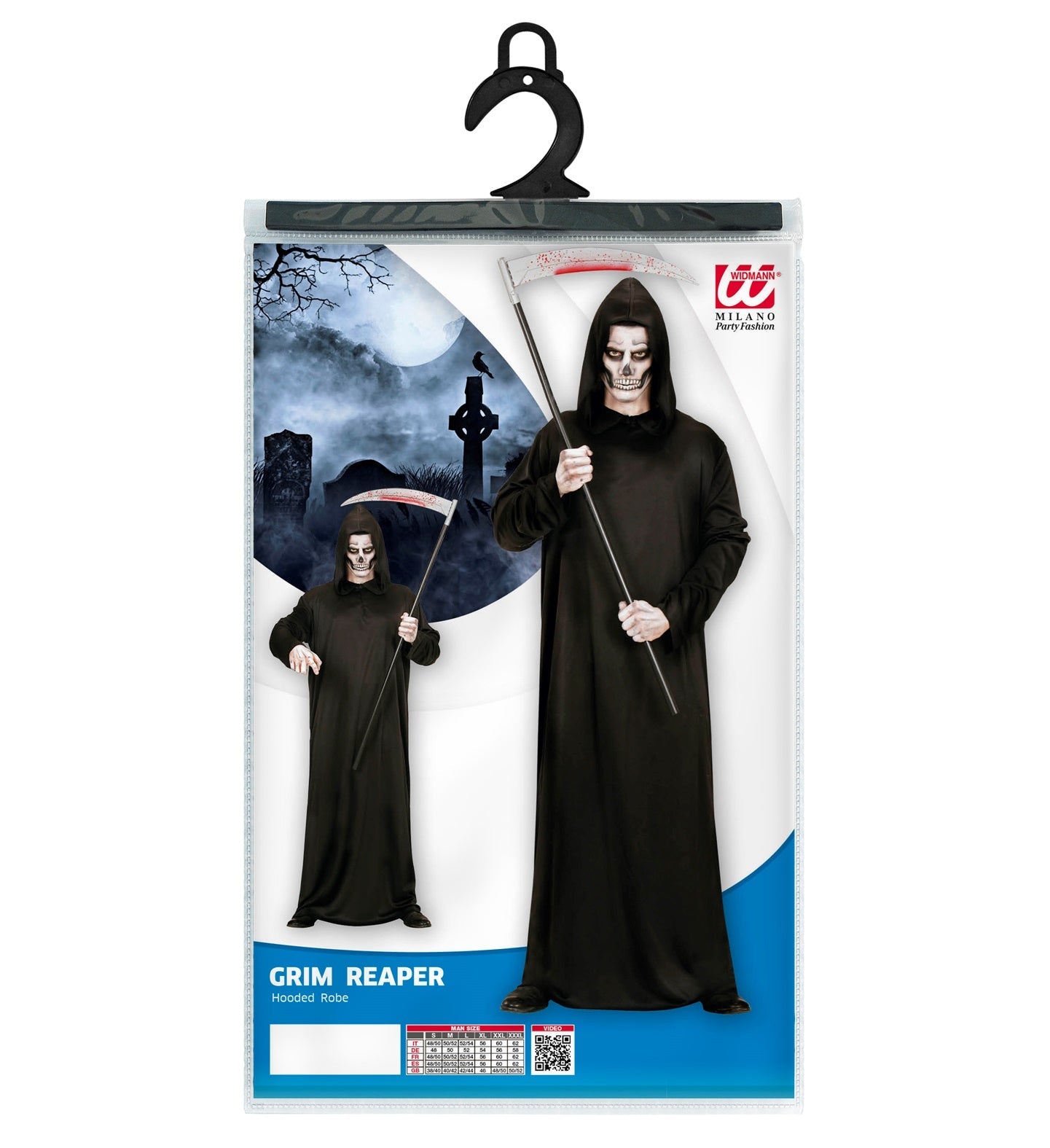Schwarze Robe mit Kapuze für Herren, ideal für Halloween und Motto-Partys.