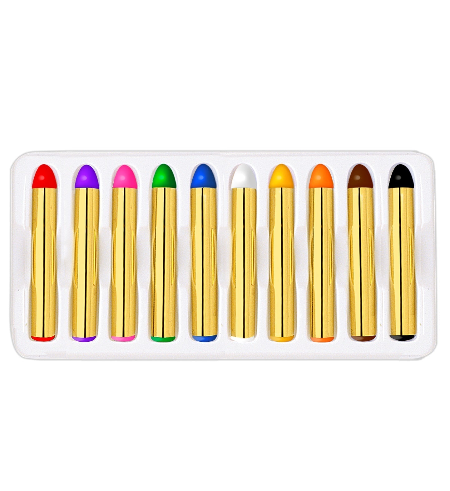 Set of 10 Widmann cream water-based face paint crayons in various colors.