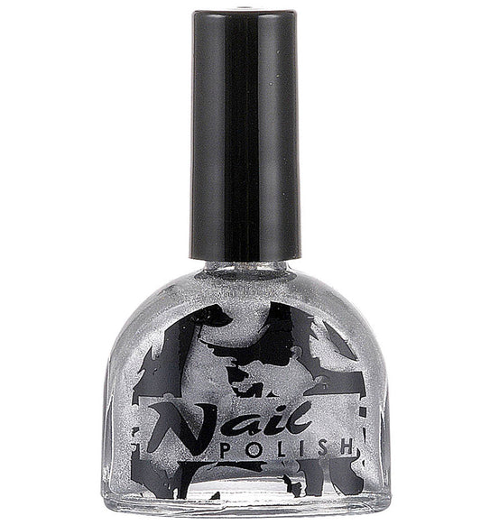 Silberner Nagellack in 7ml-Flasche, hochpigmentiert und schnelltrocknend, mit flachem Pinsel.