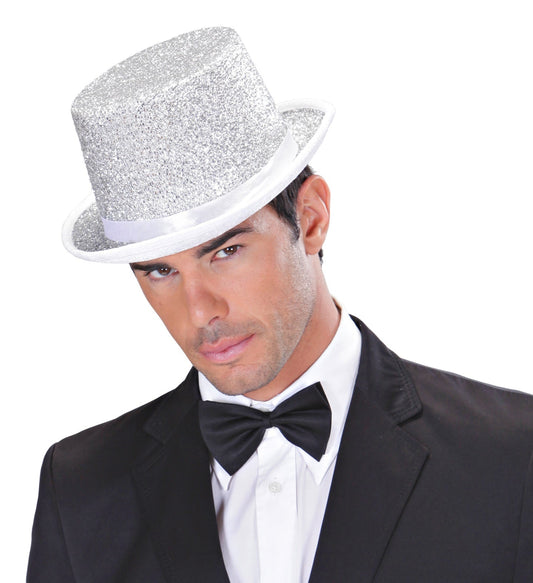 Widmann Silberner Lurex Zylinderhut – Glitzernder Unisex Top Hat - Fasnacht24.ch