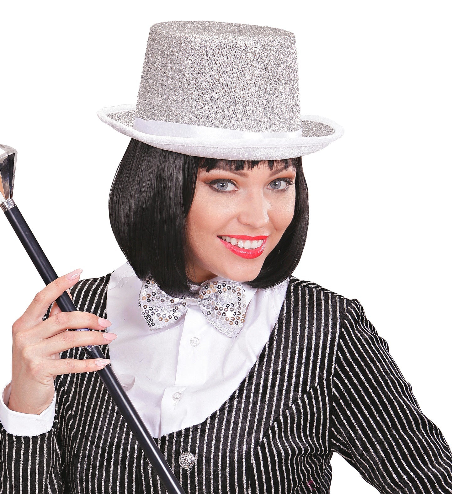 Widmann Silberner Lurex Zylinderhut – Glitzernder Unisex Top Hat - Fasnacht24.ch