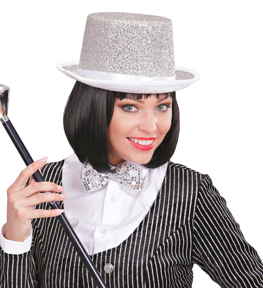 Widmann Silberner Lurex Zylinderhut – Glitzernder Unisex Top Hat - Fasnacht24.ch