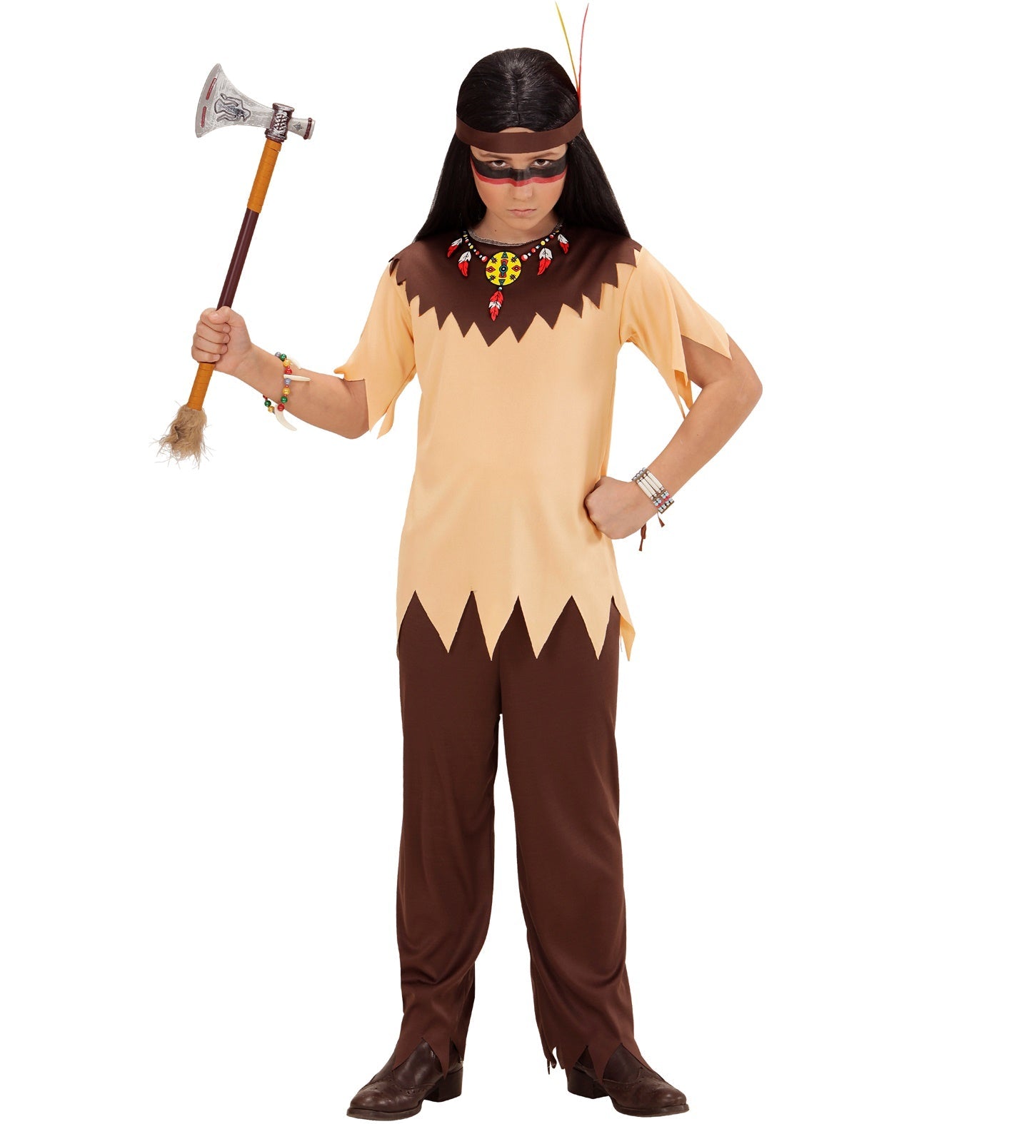 Kostümset für Jungen mit Oberteil, Hose und Stirnband im Siox-Indianer-Stil.