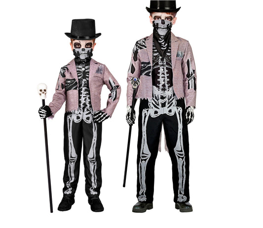 Widmann Skelegroom Kinderkostüm mit Frack, Weste, Hose und Maske in Schwarz und Weiß.