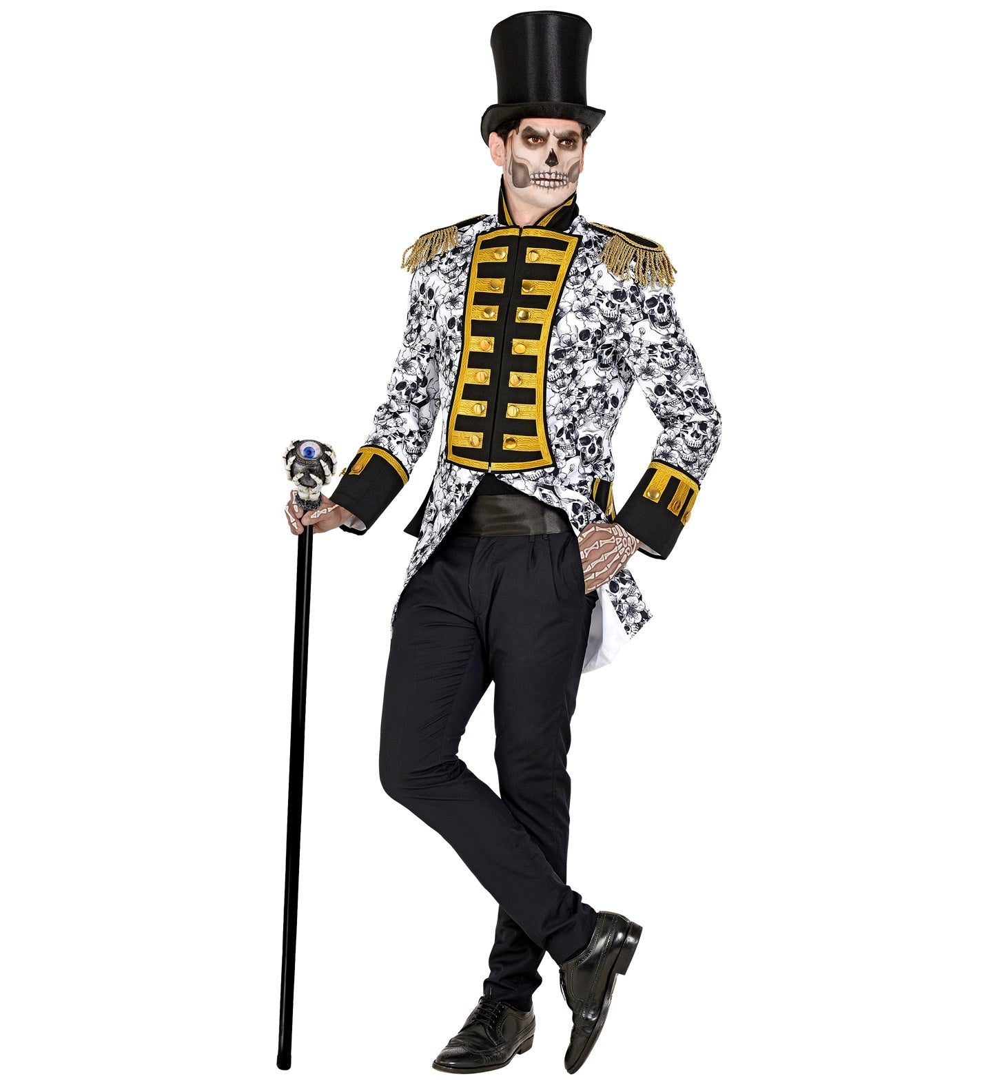 Widmann Gehstock in Knochenoptik mit wackelndem Auge, 110 cm lang.