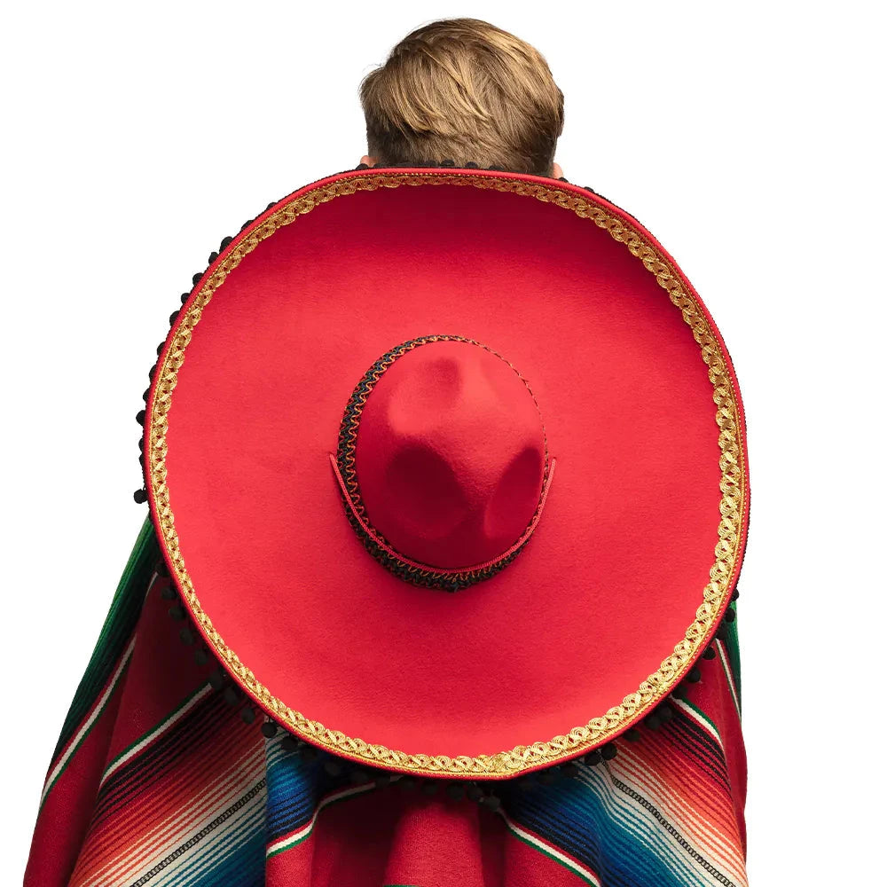 Roter mexikanischer Filzhut mit breiter, bestickter Krempe und 57 cm Kopfumfang.