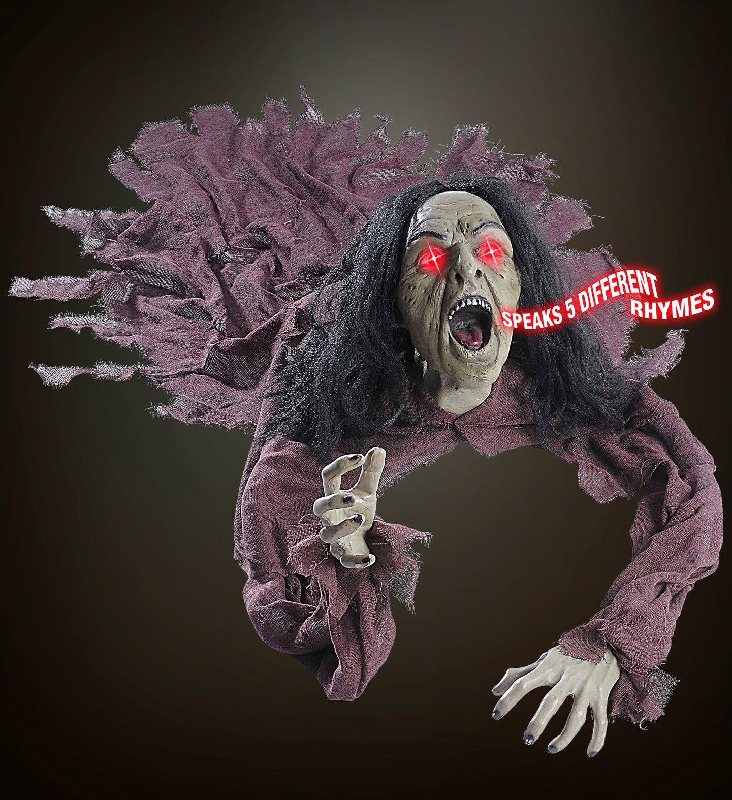 Widmann Bewegliche Halloween Hexe 160cm – Sprechend mit LED Augen - Fasnacht24.ch