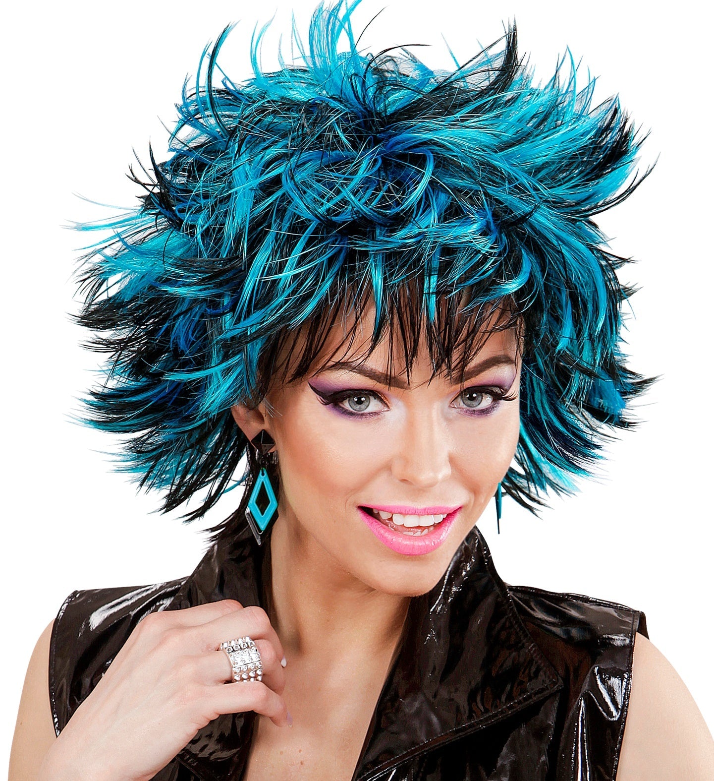 Widmann Disco Perücke – Schwarz Blau | Leicht & Tangle-Resistent - Fasnacht24.ch