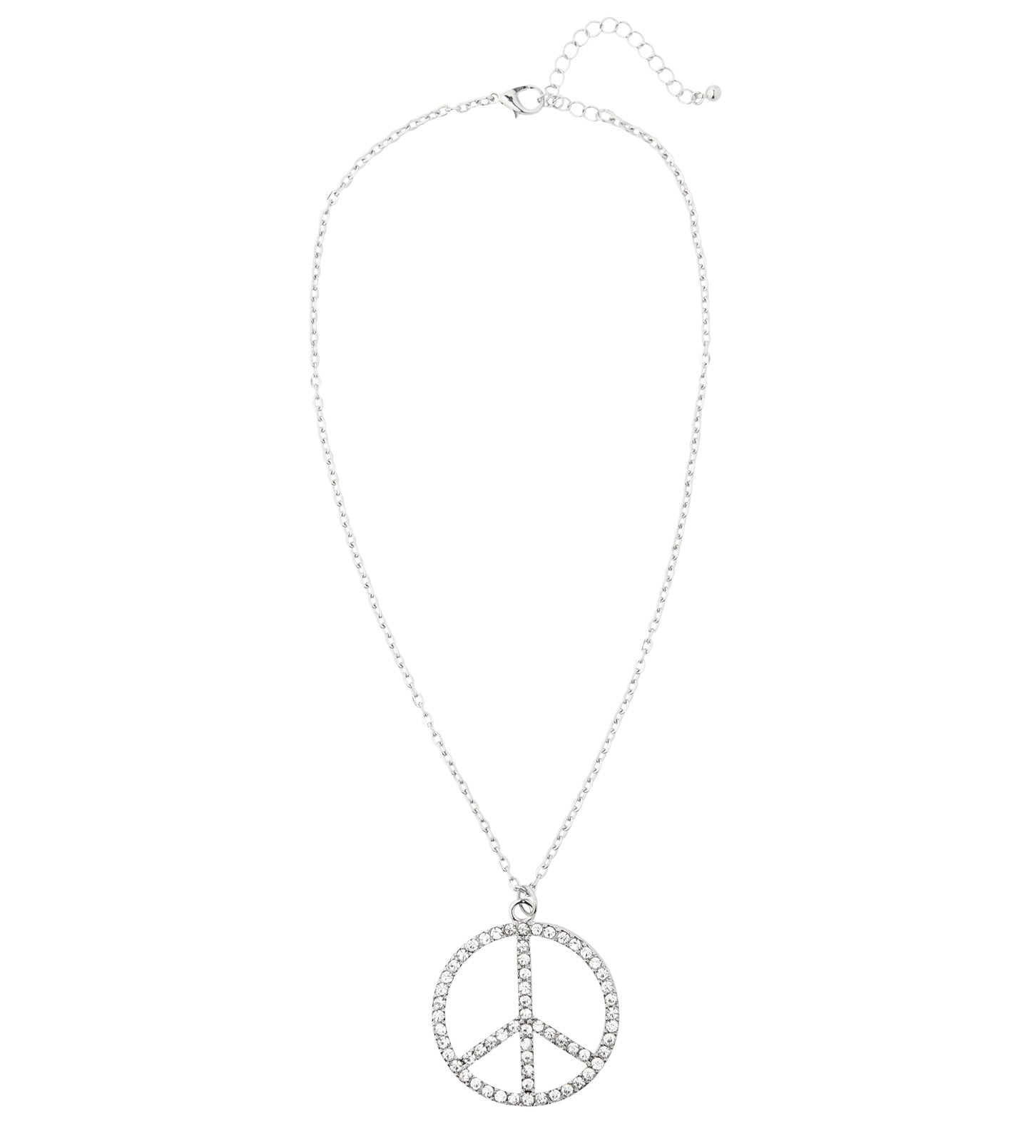 Silberne Strass-Halskette mit Peace-Anhänger, verstellbare Länge 38-43 cm.