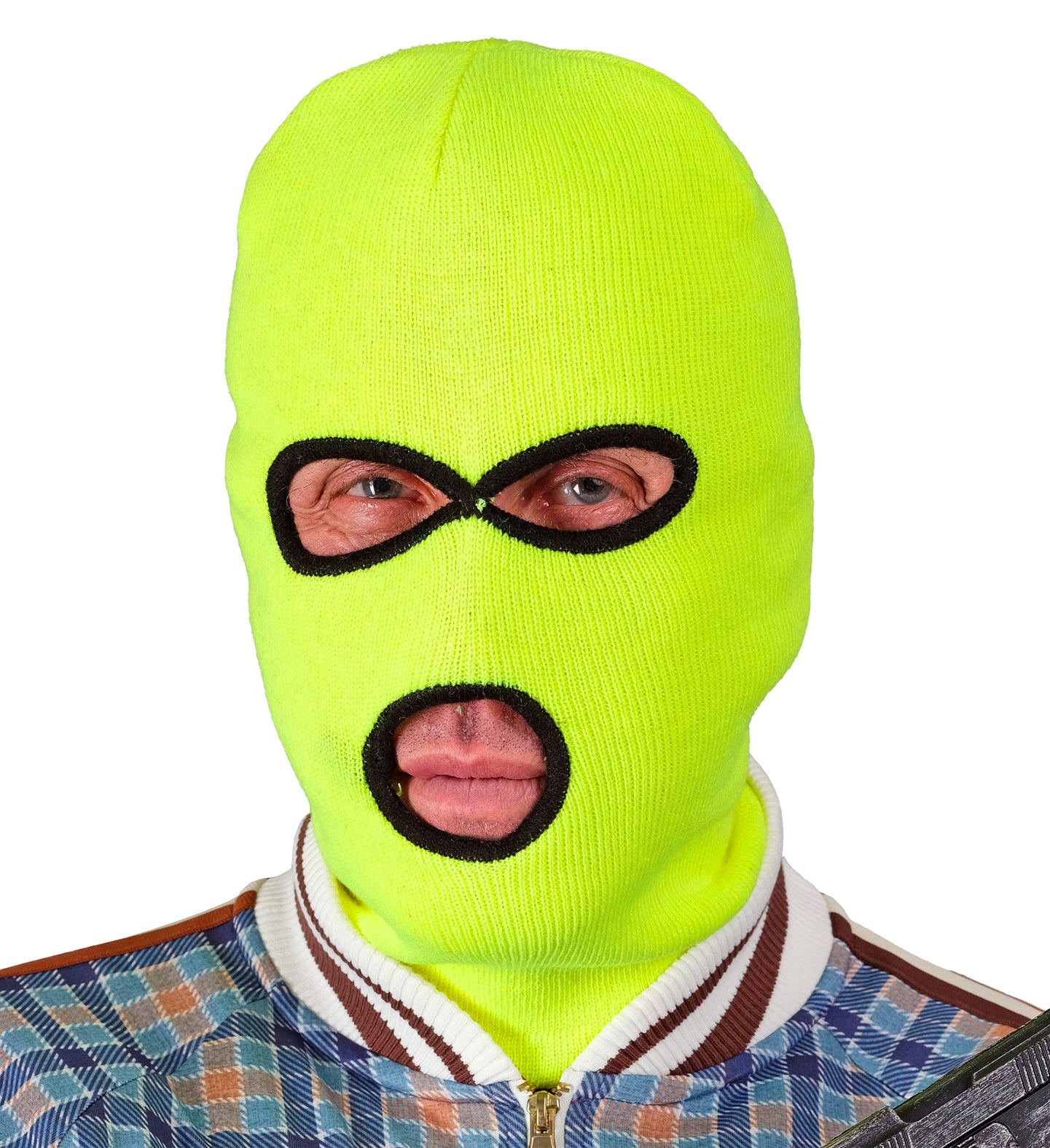 Neon gelbe Sturmhaube mit Fleece-Innenfutter für Erwachsene, warm und gut sichtbar