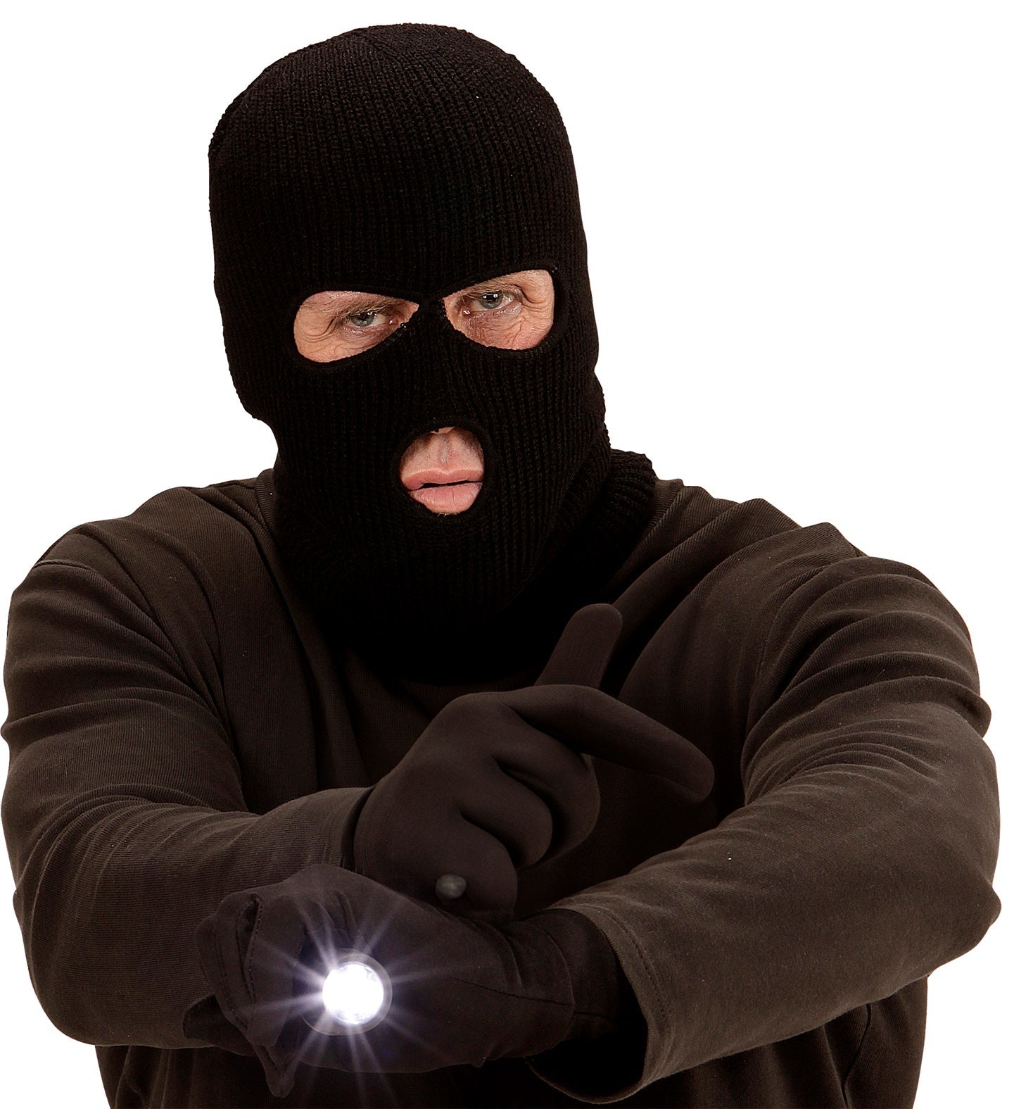 Schwarze Sturmhaube aus atmungsaktivem Material, ideal für Einsatzkräfte und kaltes Wetter.