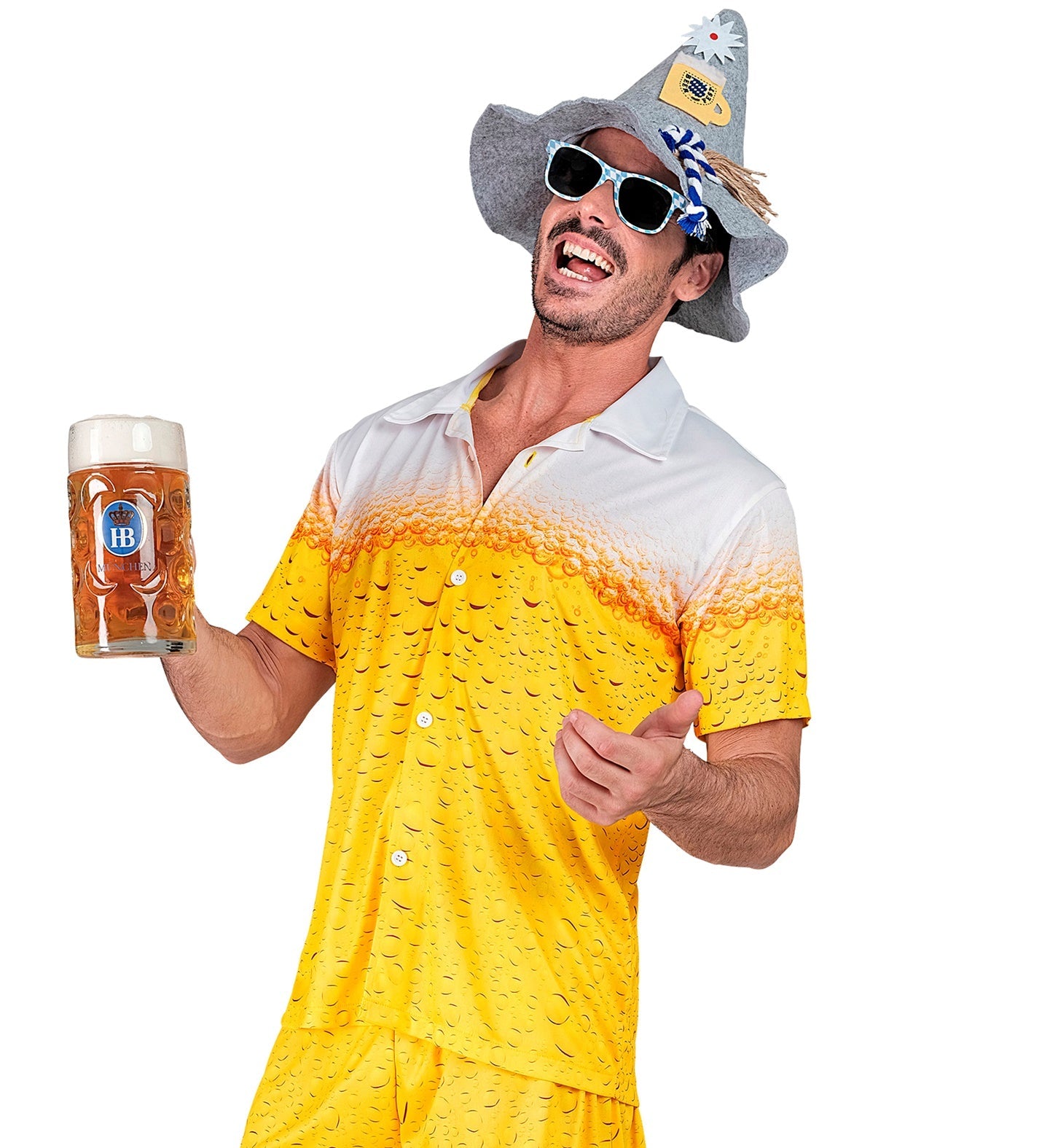 Unisex Hawaii-Print Hemd aus leichter Viskose mit buntem Sommer-Bierparty-Motiv