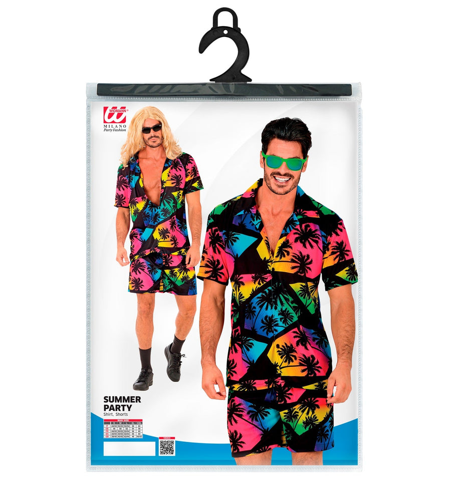 Widmann Hawaii Outfit Set – Dunkles Tropisches Printshirt & Shorts mit Neonakzenten – Detailansicht