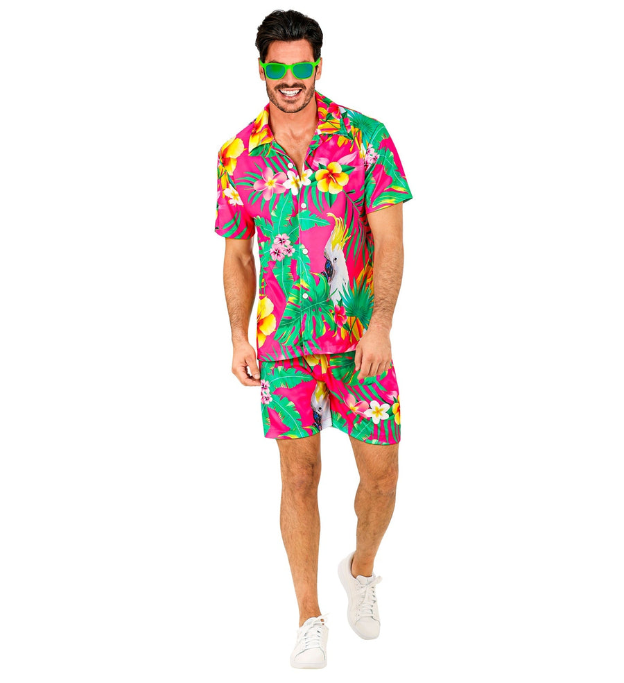 Widmann Hawaii Outfit Pink Tropisches Hemd und Shorts Set – Produktansicht