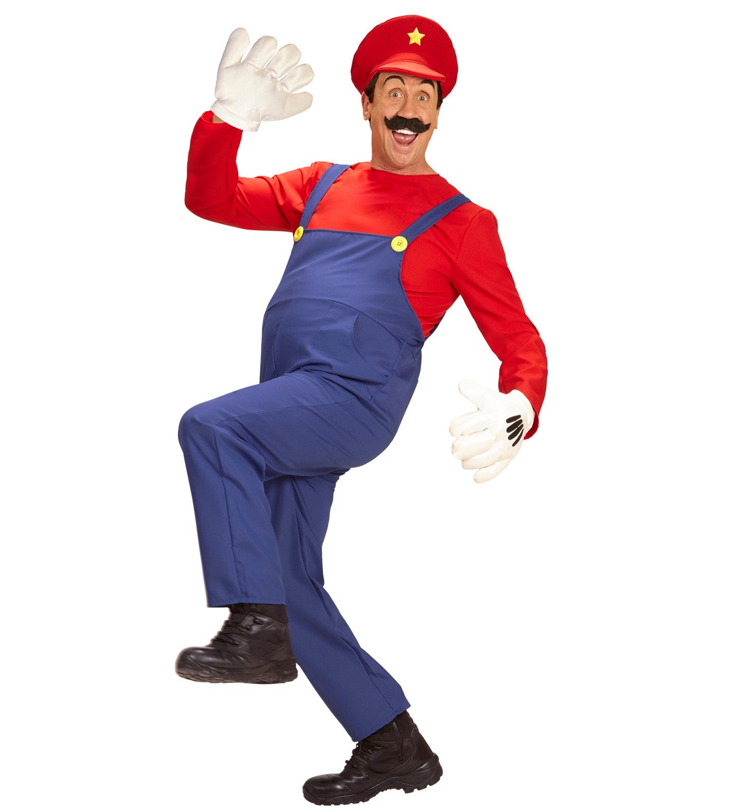 Super Mario Herrenkostüm mit roter Mütze, blauem Overall und rotem Shirt für Herren