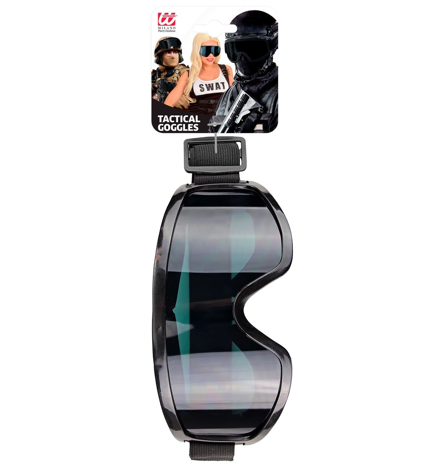 Schwarze taktische Schutzbrille mit Anti-Beschlag-Beschichtung und flexiblen Bügeln.