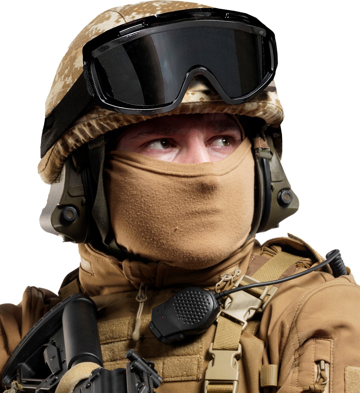 Schwarze taktische Schutzbrille mit anti-beschlag Beschichtung und flexiblem Nasenpolster.