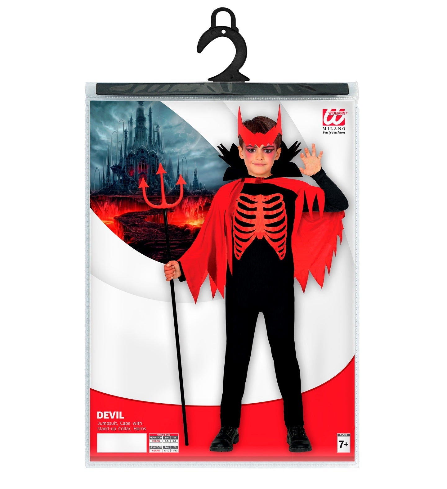 Rotes Teufel Kostüm für Jungen mit Overall, Umhang und Hörnern, ideal für Kostümpartys.