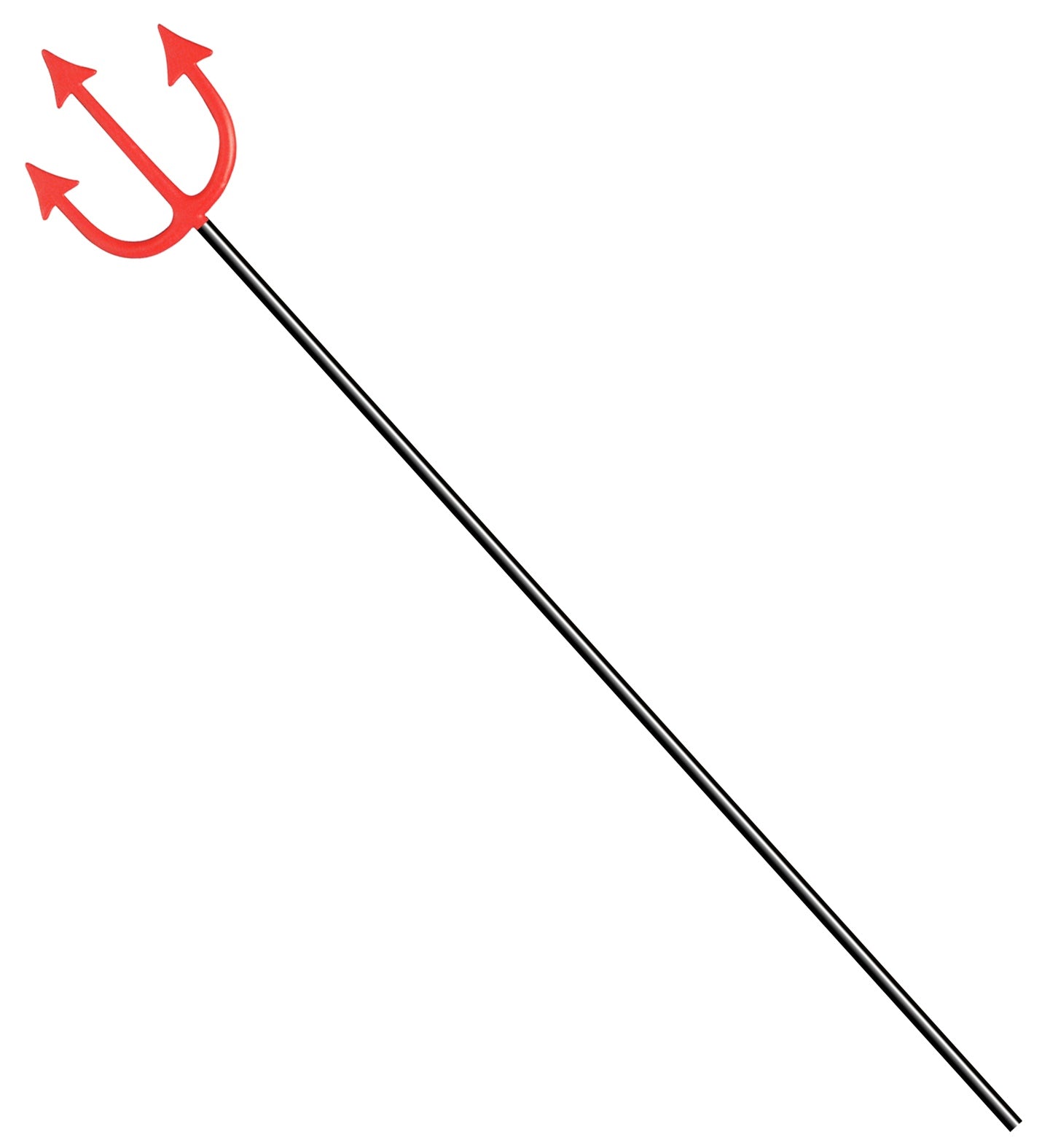 Lightweight matte black devil's trident costume prop, 120cm long with red tips.