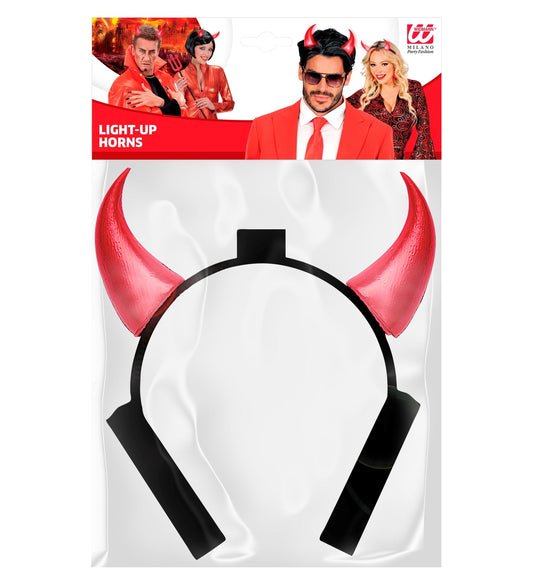 Rote leuchtende Teufelshörner mit LED-Lichtern auf Stirnband von Widmann.