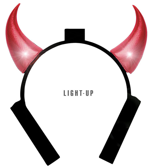 Rote leuchtende Teufelshörner mit LED-Lichtern auf Stirnband.