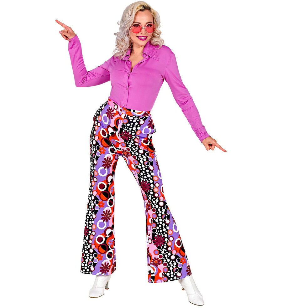 Schlaghose 70er Jahre Widmann Groovy Style Unisex Retro Print – Produktansicht
