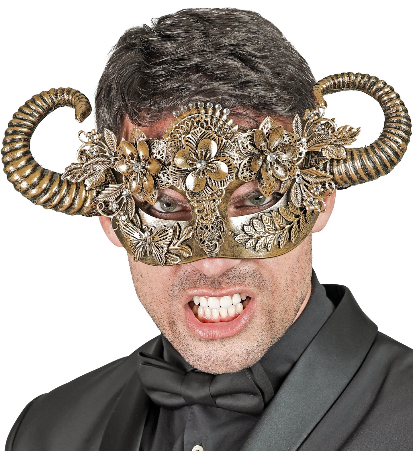 Widmann goldene Ram-Theatermaske mit realistischen Hörnern aus leichtem Kunststoff.