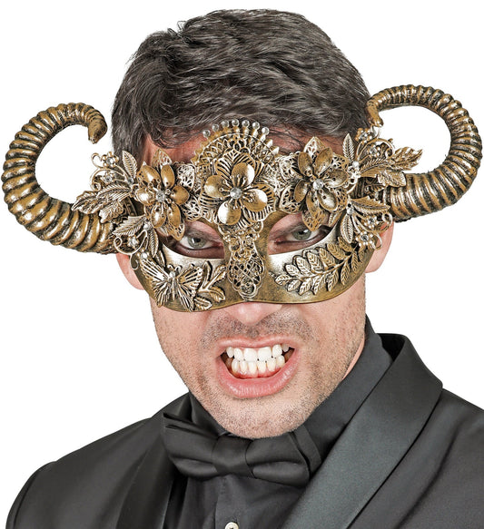 Widmann goldene Ram-Theatermaske mit realistischen Hörnern aus leichtem Kunststoff.