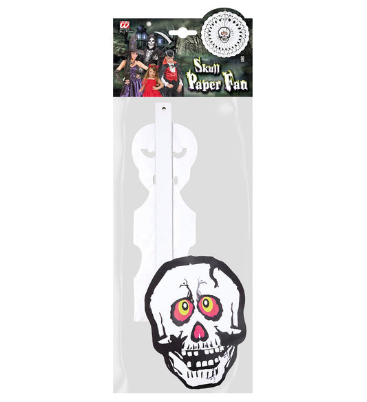 Halloween Dekoration – Widmann Totenkopf Papierfächer 50cm Weiß - Fasnacht24.ch