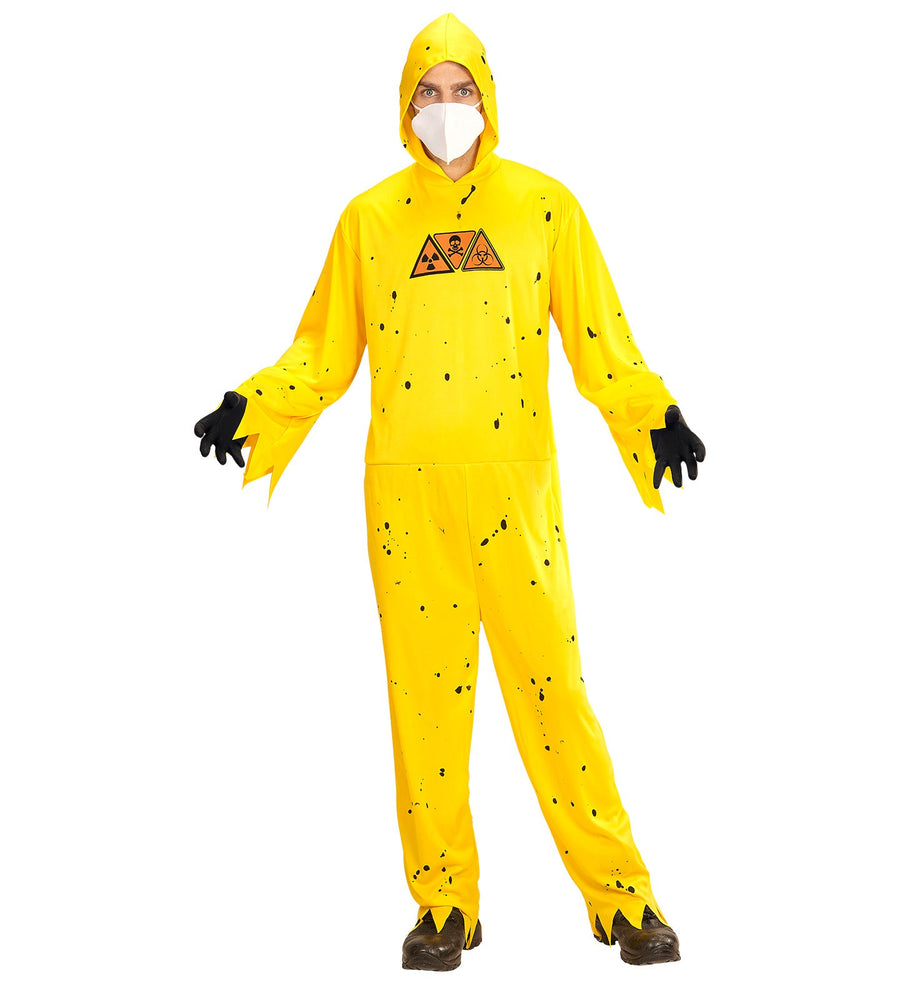Widmann Toxic Hazard Kostüm – Gelber Polyester Overall mit Kapuze & Maske - Fasnacht24.ch – Detailansicht