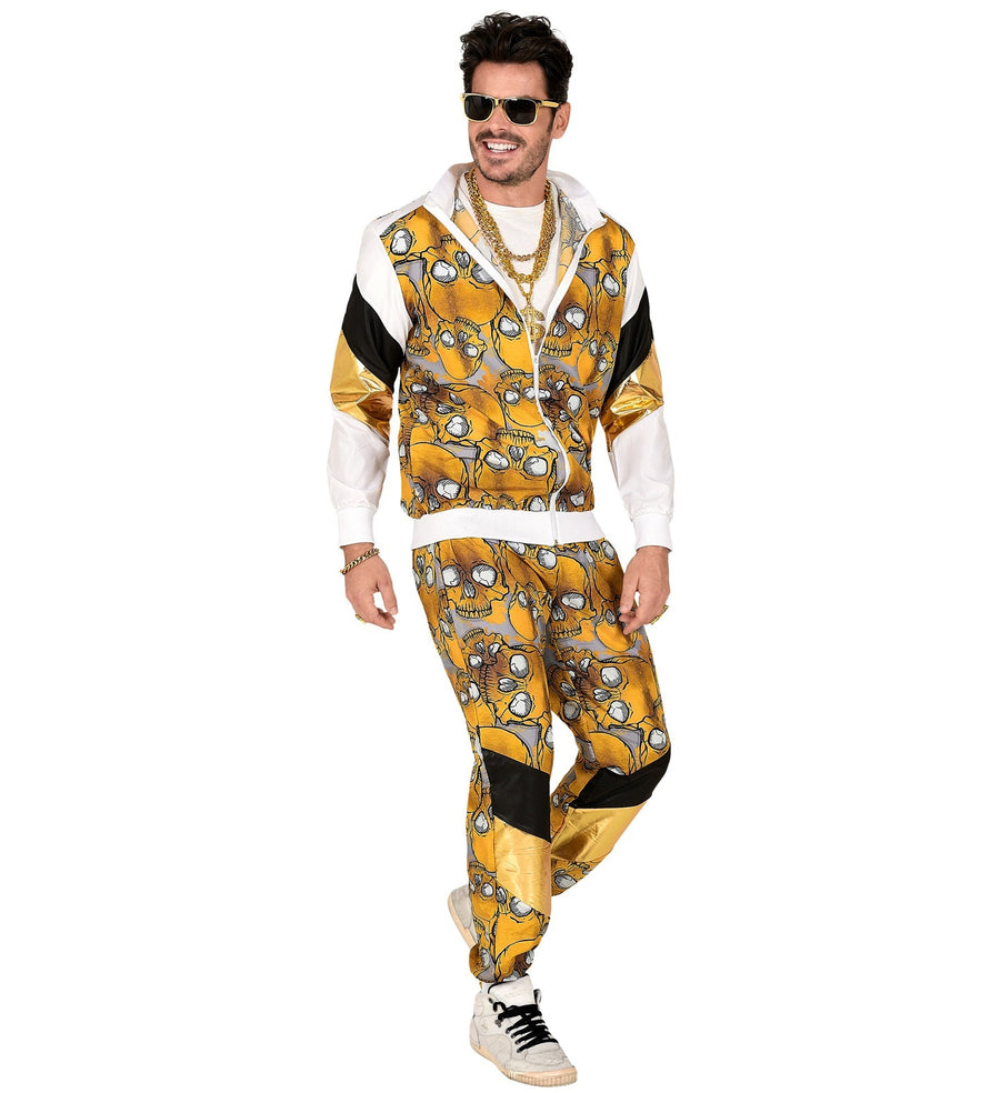 Widmann Unisex Trainingsanzug Golden Skulls 80er Style Schwarz mit Goldprint - Fasnacht24.ch – Detailansicht