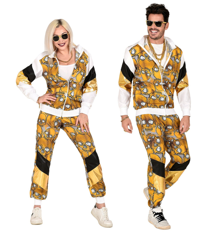 Widmann Unisex Trainingsanzug Golden Skulls 80er Style Schwarz mit Goldprint - Fasnacht24.ch – Produktansicht