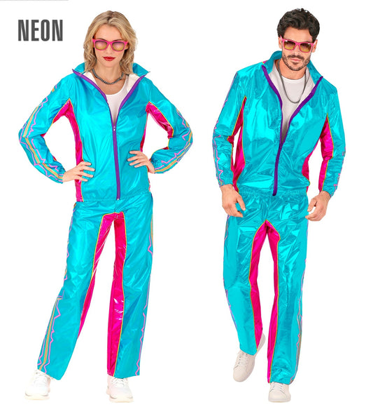 Widmann metallic turquoise unisex jogging suit on a model.
