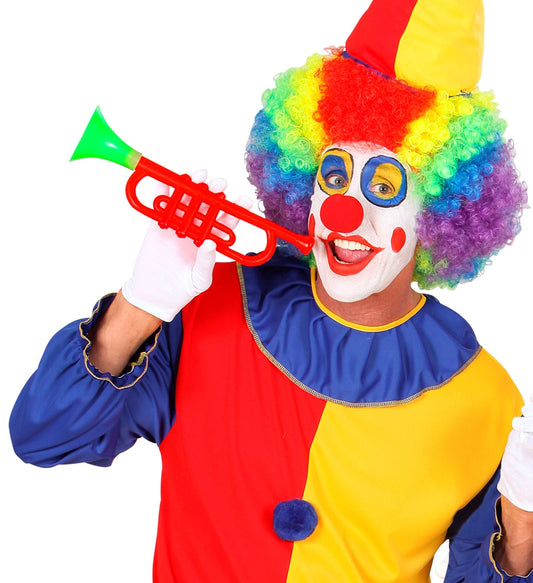 Bunte Clown-Trompete aus ABS mit einem Knopf für einen klaren, lauten Klang.