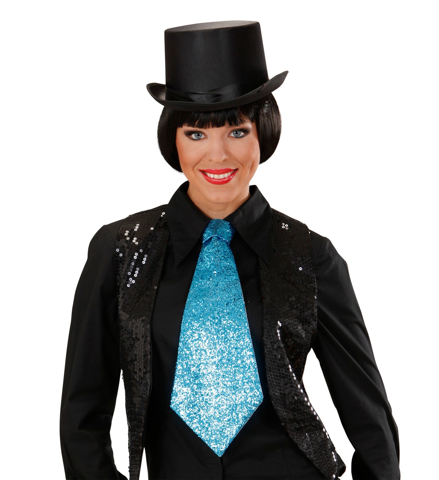 Lurex Krawatte Turquoise – Widmann Elastische Kinder- & Erwachsenenkrawatte - Fasnacht24.ch