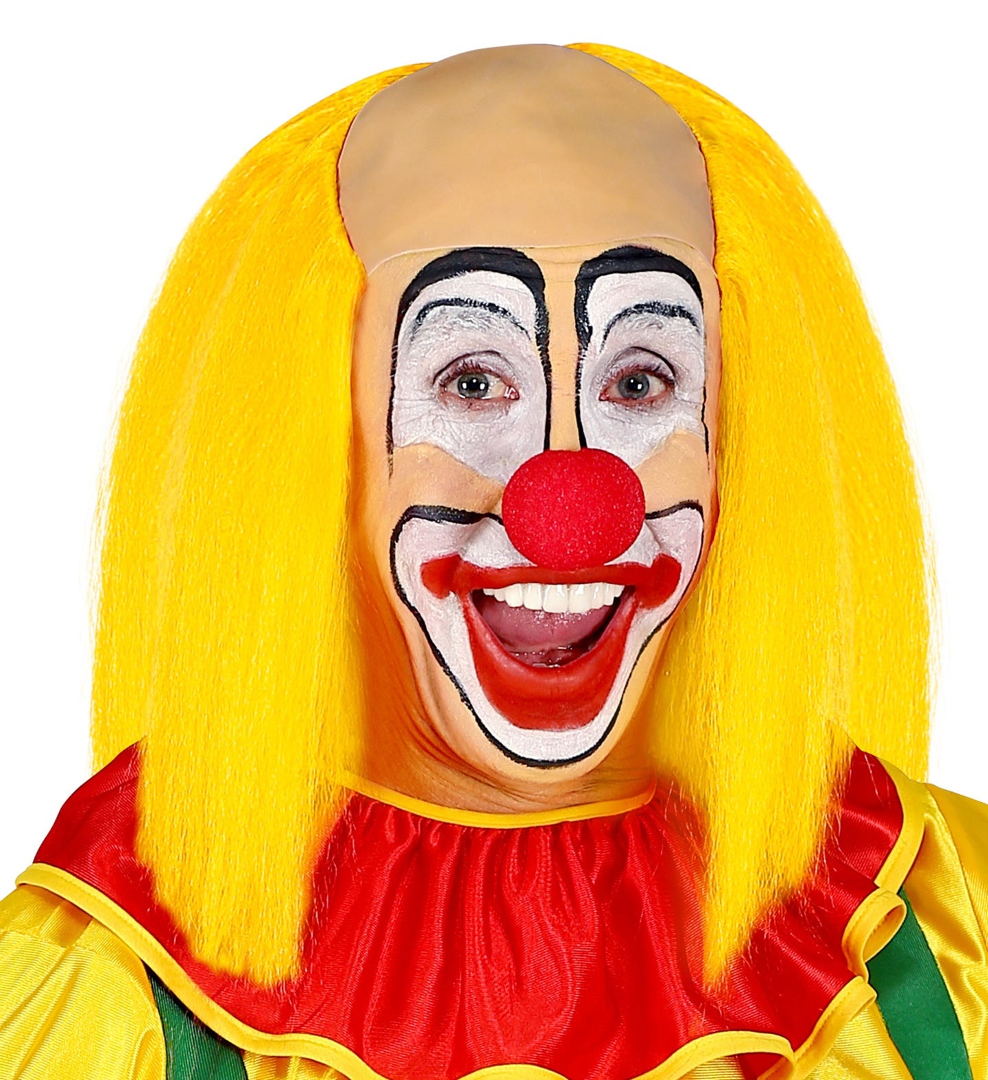 Widmann Clown-Glatze mit leuchtend gelben Haaren auf elastischer Haube für Kostüme.