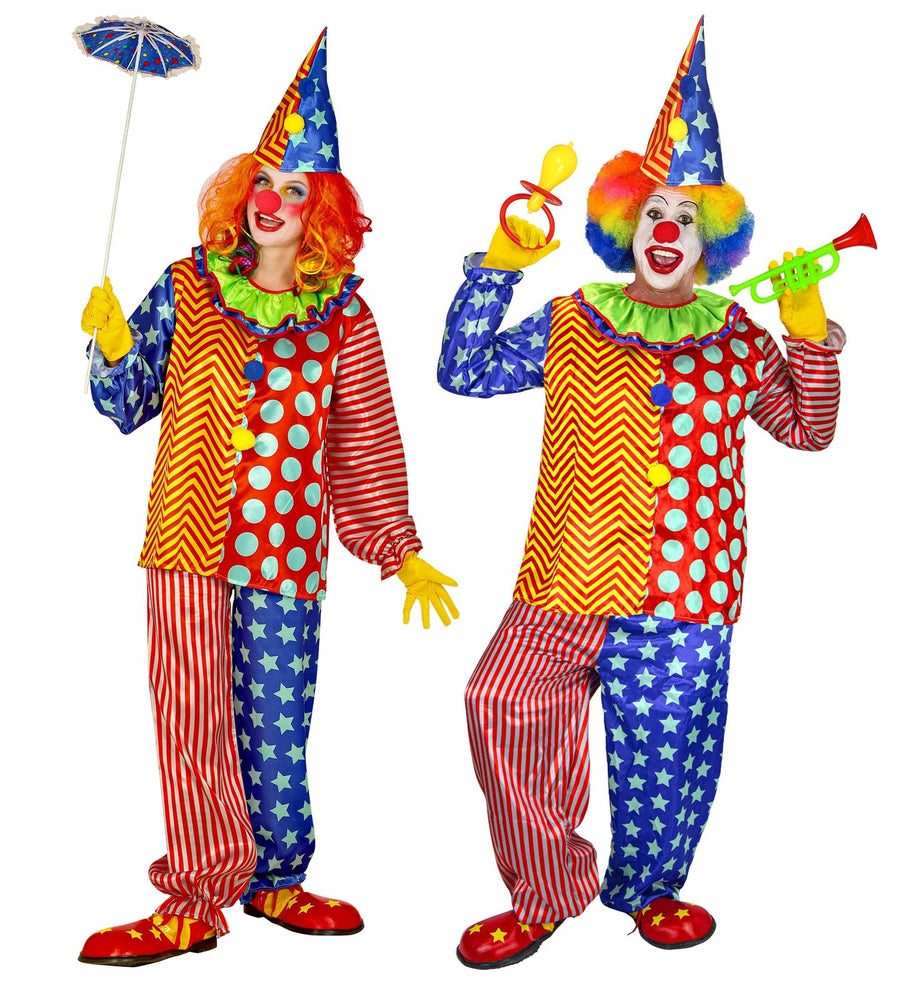 Clown Kostüm Unisex – Widmann Shirt, Hose & Hut Set – Mehrfarbig - Fasnacht24.ch
