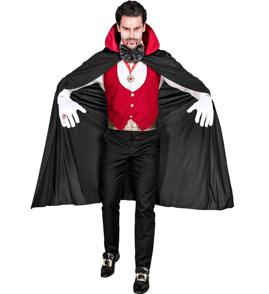 Widmann Herren Vampirkostüm mit Weste, Cape und Accessoires Schwarz-Rot – Detailansicht