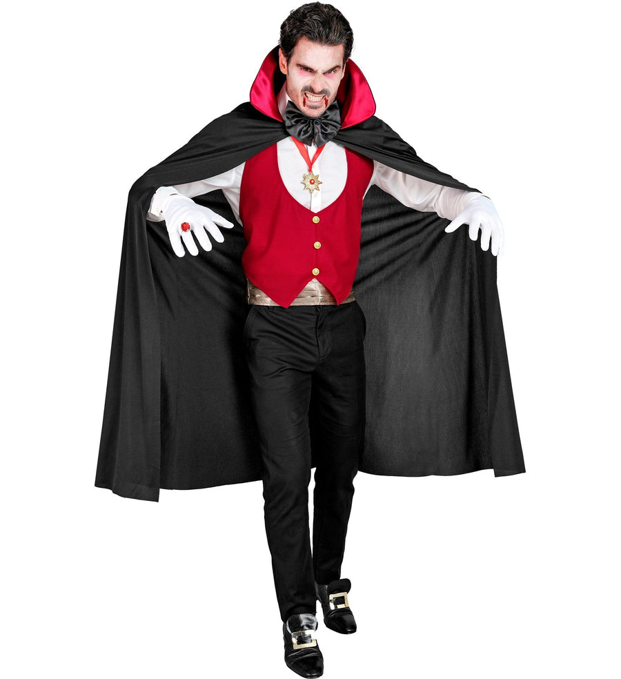Widmann Herren Vampirkostüm mit Weste, Cape und Accessoires Schwarz-Rot – Produktansicht
