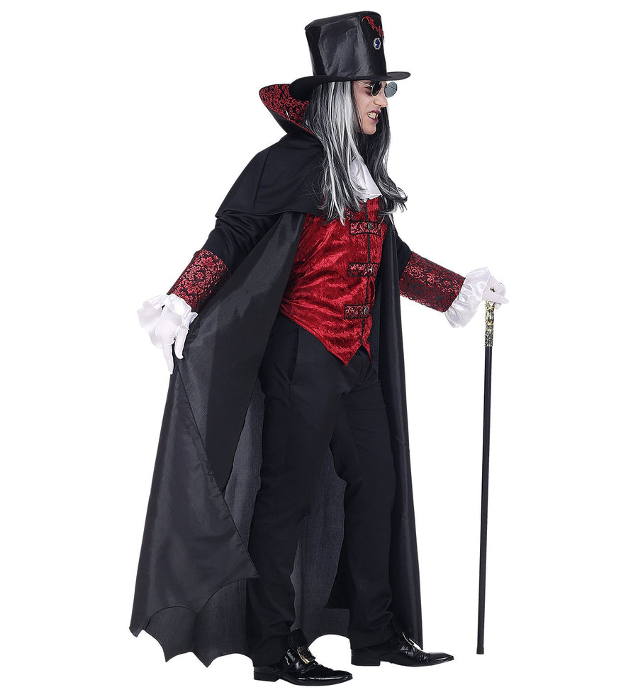 Widmann Vampir Lord Kostüm Herren Mantel Weste Zylinder Schwarz-Rot - Fasnacht24.ch – Detailansicht
