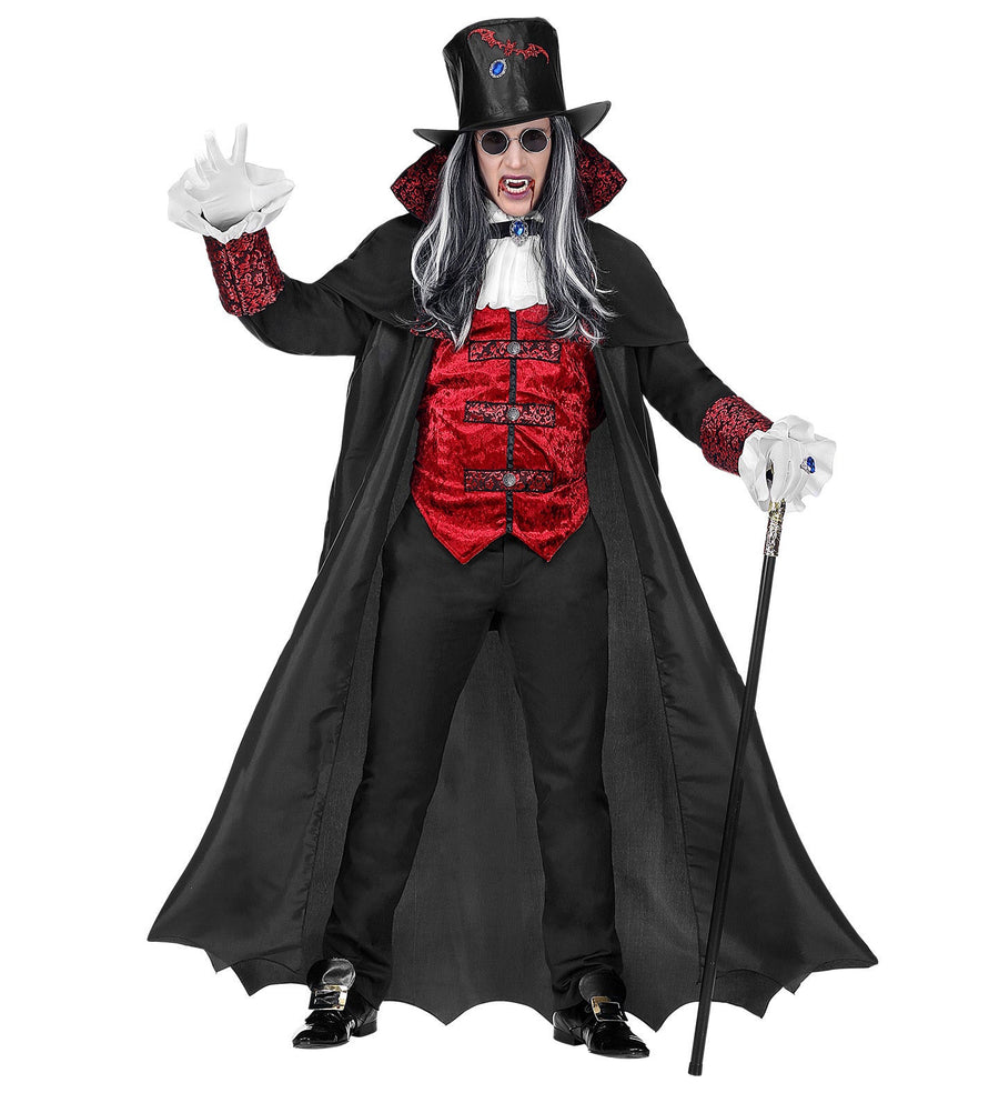 Widmann Vampir Lord Kostüm Herren Mantel Weste Zylinder Schwarz-Rot - Fasnacht24.ch – Produktansicht