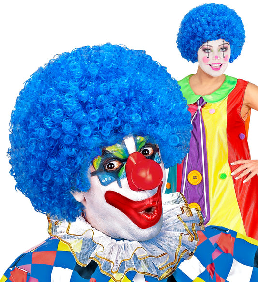 Blaue Afro-Clownperücke mit lockigen Haaren für Karneval und Partys