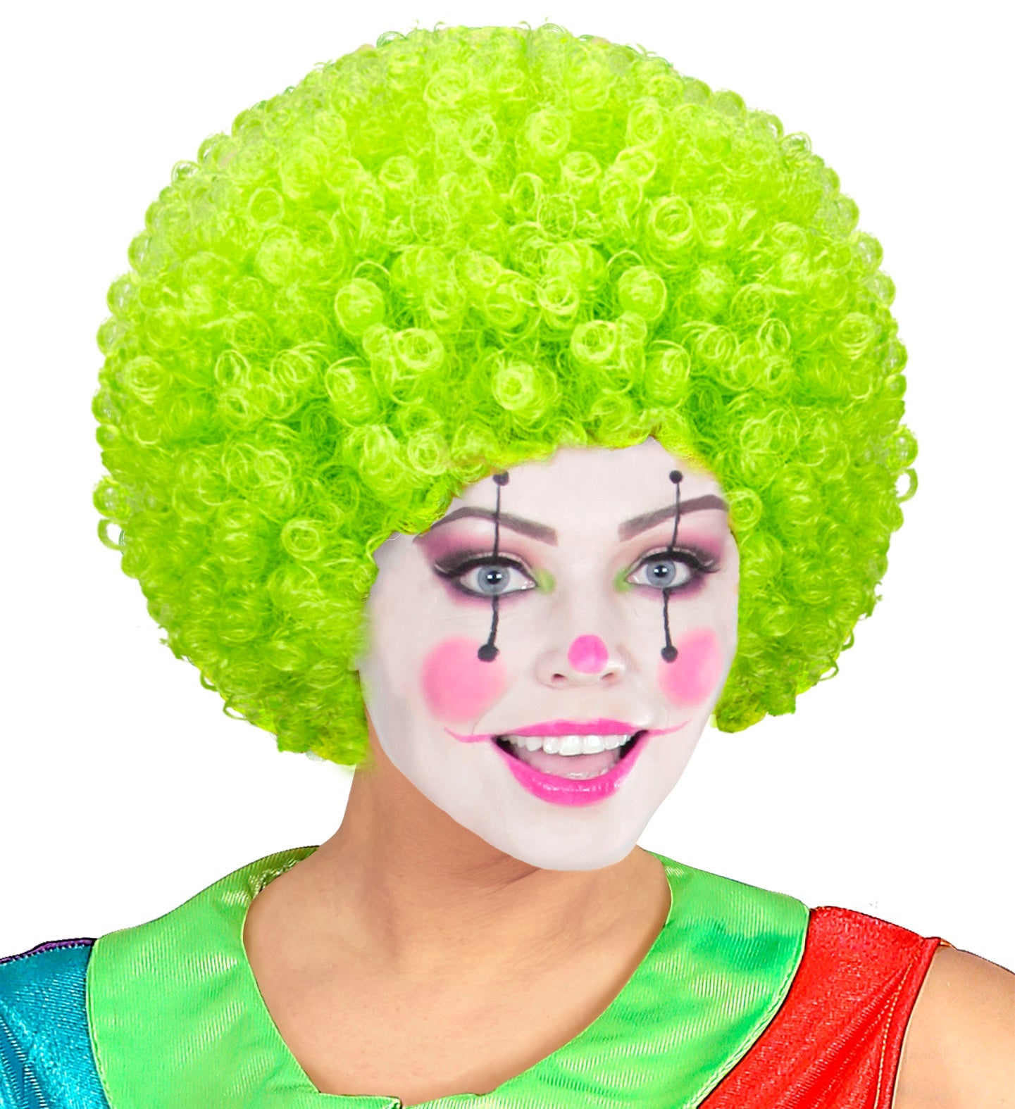 Leuchtend grüne Afro-Clownperücke mit voluminösen Locken für Kostüme und Partys