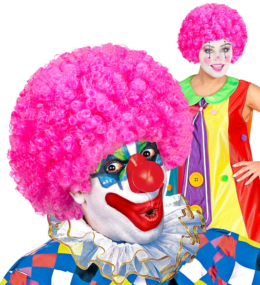 Pink Afro Perücke aus Kunsthaar für Clowns, ideal für Karneval und Partys.