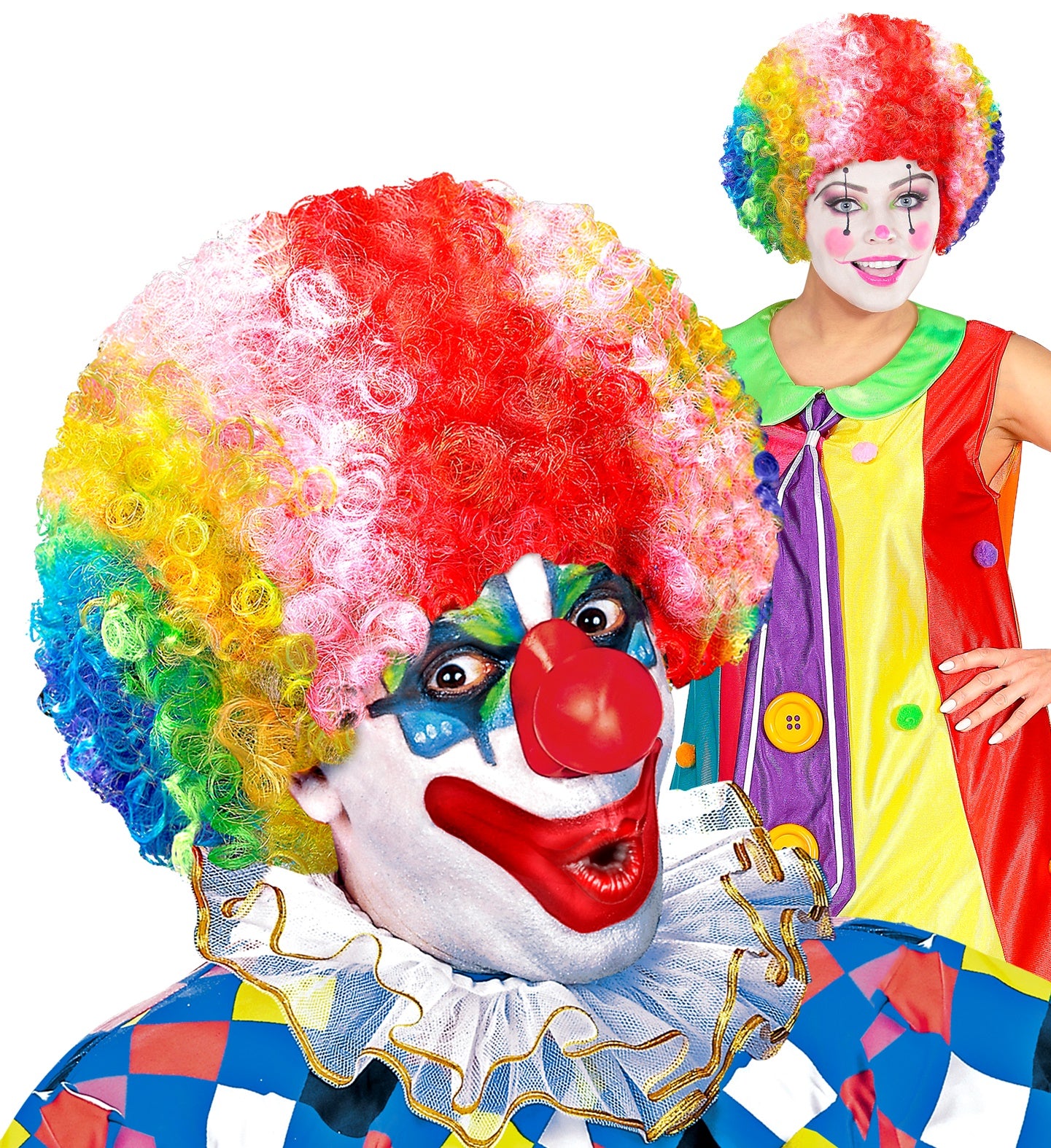 Bunte Afro-Perücke in Regenbogenfarben für Kostümpartys und Karneval.