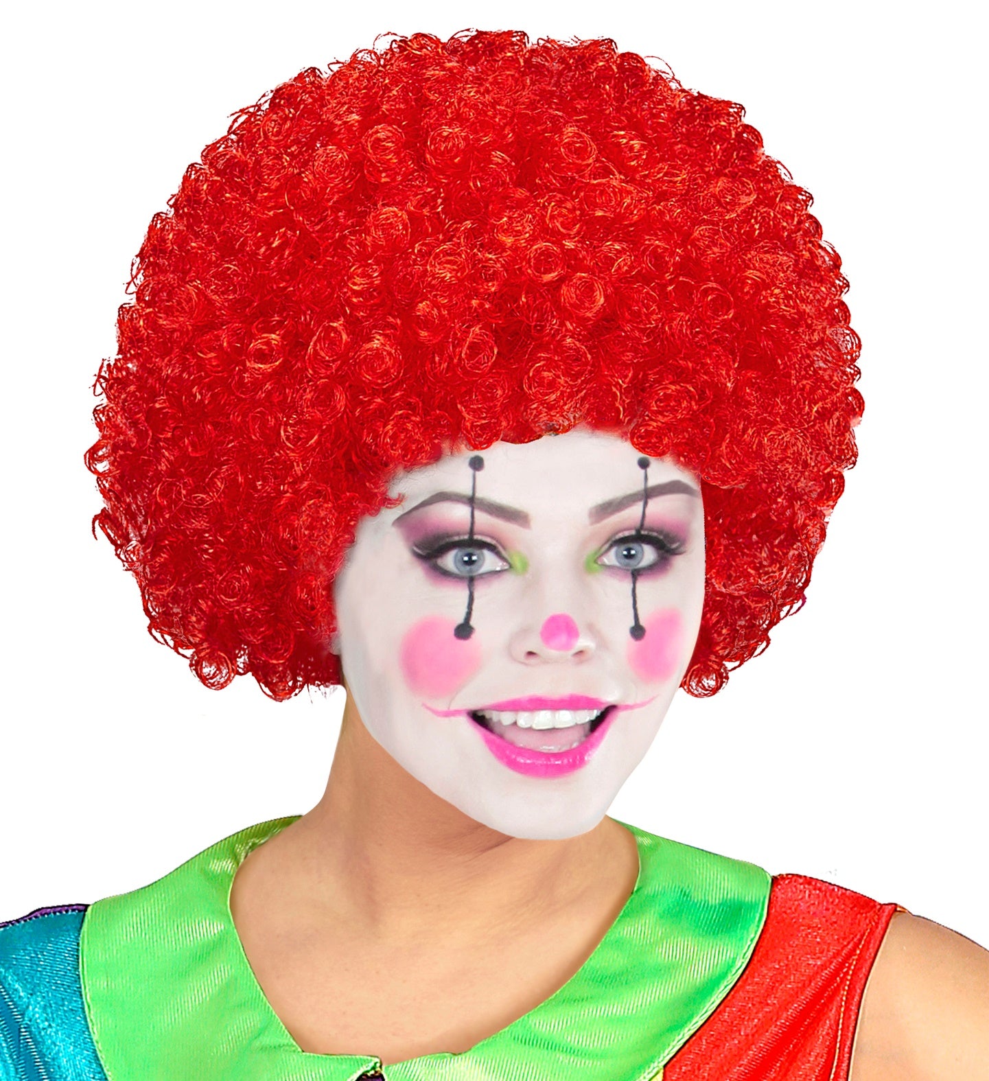 Leuchtend rote Afro-Perücke aus Kunsthaar für Karneval und Halloween.