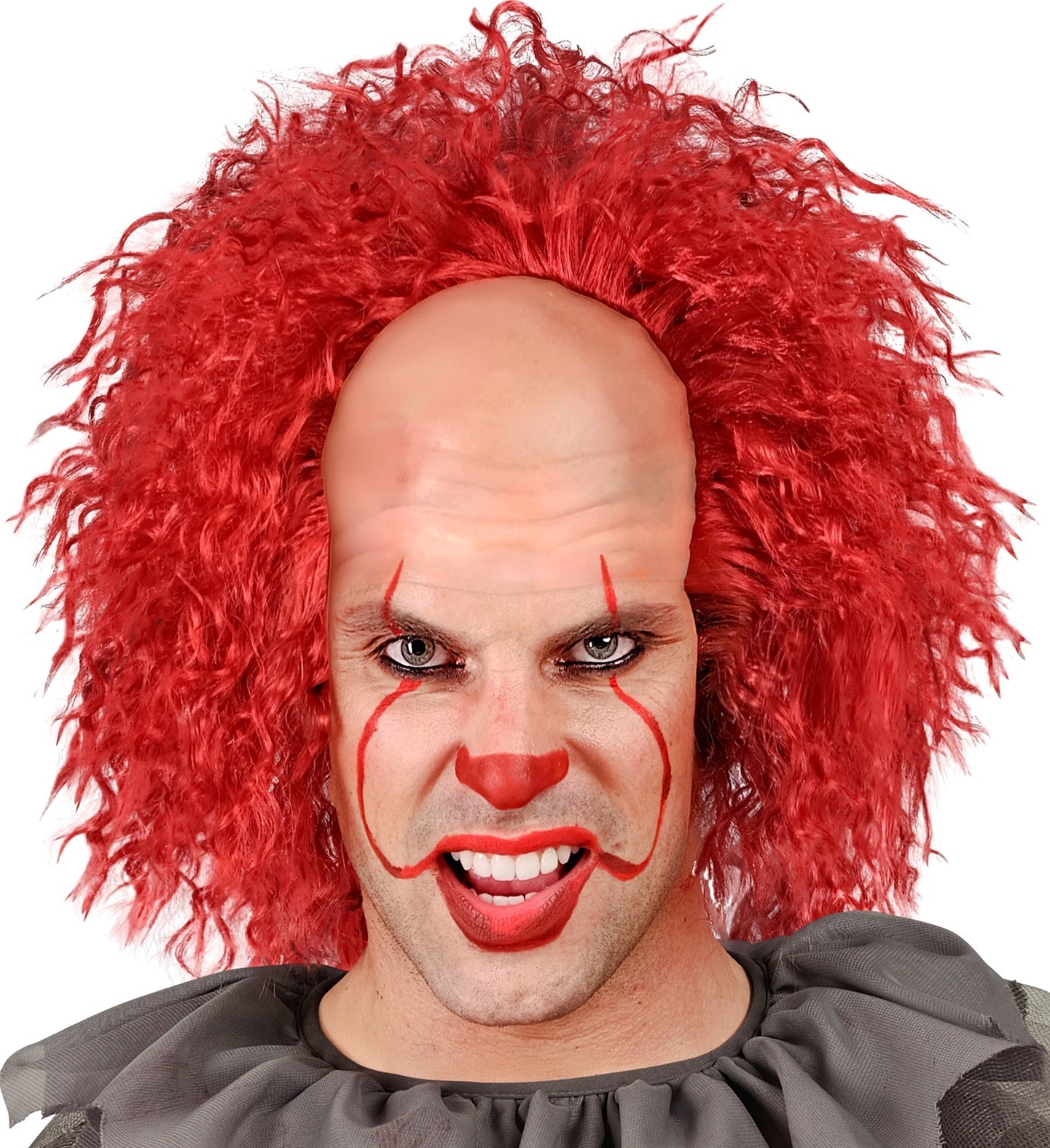 Rote Vintage Horror Clown Perücke aus synthetischem Haar mit voluminösem Look für Halloween.