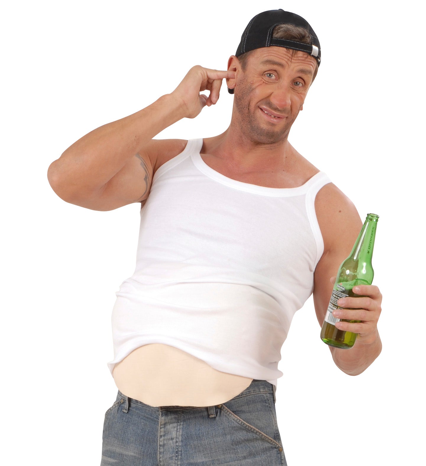 Schwammiger Bauch für Kostüme, anpassbar von 70 bis 120 cm, in hellem Schaumstoff.