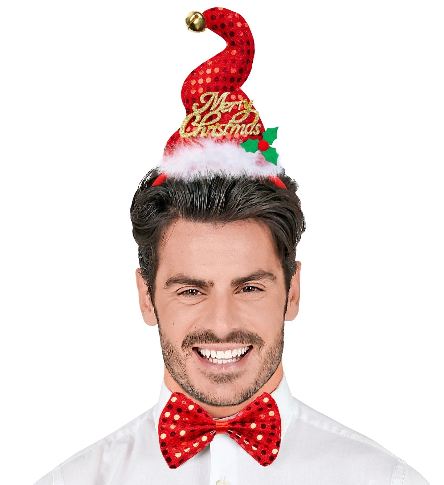 Rotes Samt-Haarband mit glitzerndem Mini-Weihnachtshut und Pailletten für festliche Anlässe